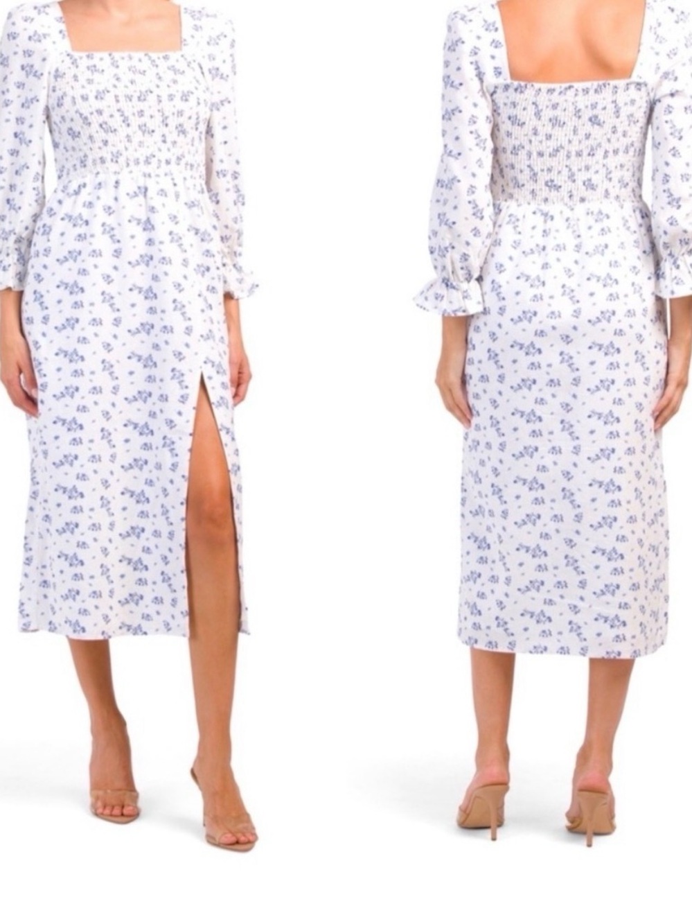 House of Harlow 1960 White Midi Dress with Blue Floral Print